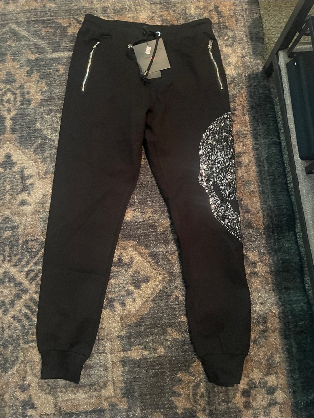 Black Joggers with Rhinestone Skull Accent